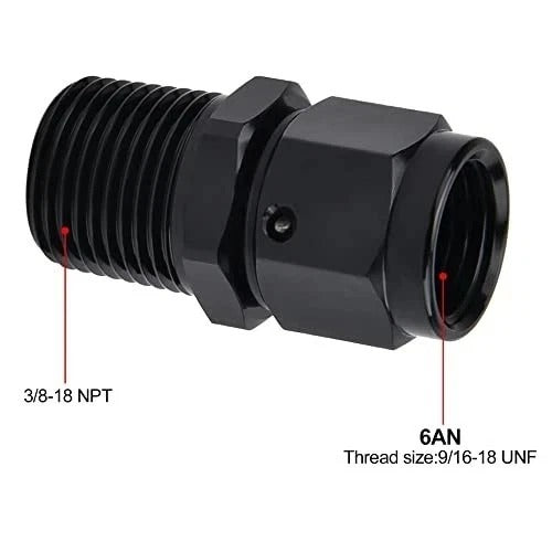 6AN Female to 3/8 NPT Male Swivel Fitting Aluminum 2PCS 6AN to 3/8NPT
