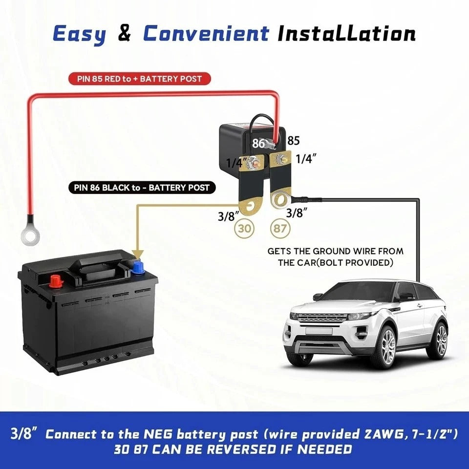 3/8" Side Post Remote Battery Disconnect Switch 12V Battery Kill Switch for Car