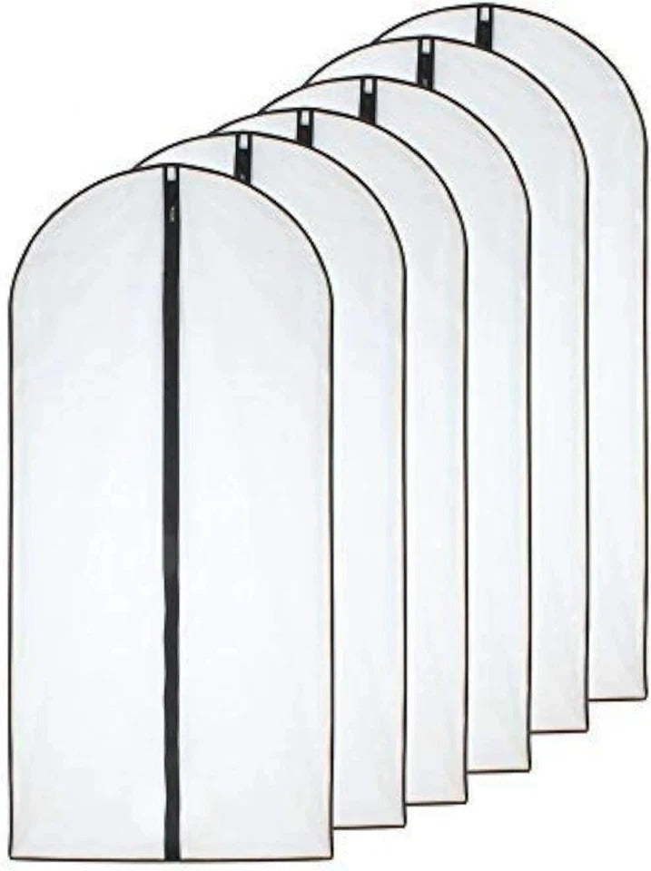 Set of 6 Plastic Garment Bags with Zipper for Suits and Coats (24'' X 40'')