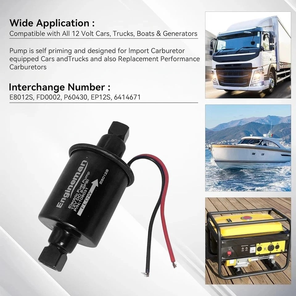 Electric Fuel Pump 12V 5-9 PSI Inline External 5/16 Compatible E8012S 5-9 PSI