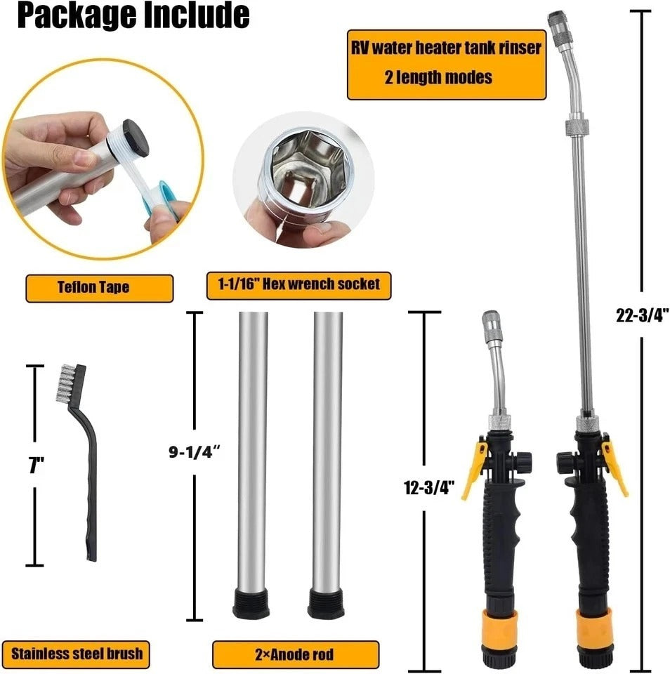6 Pack RV Water Heater Anode Rod with Flush Wand Hex Wrench Socket Set, 2Pcs 9.2