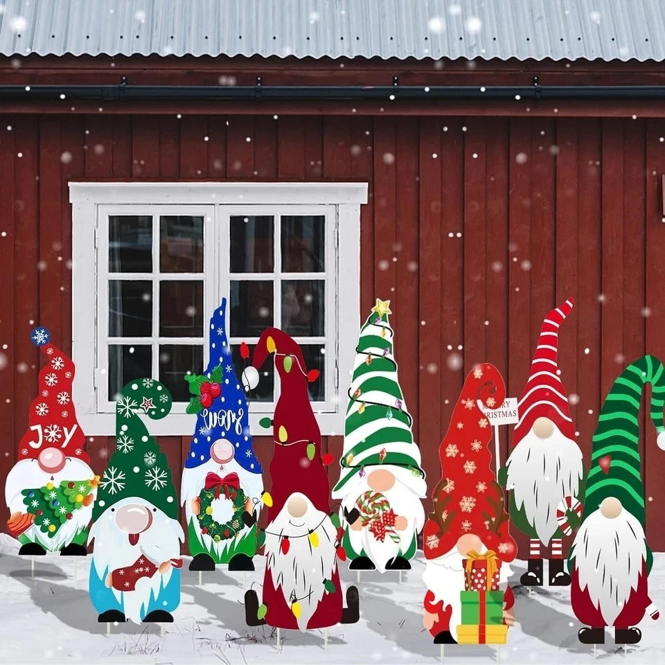 Christmas Gnome Yard Sign Outdoor Decoration, 8Pcs Gnome Yard Sign Stakes, Decor