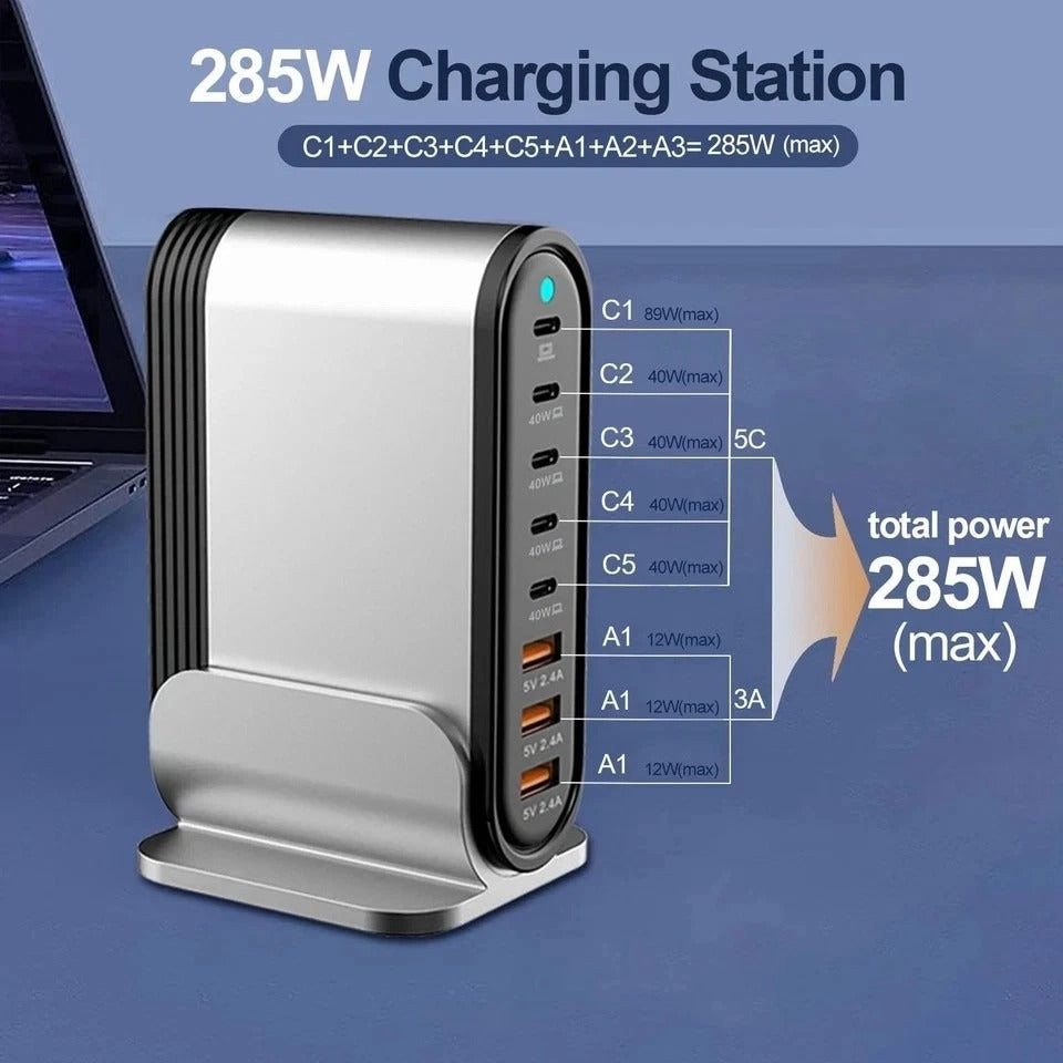 USB C Fast Charger : Fast Charging Station : 285W-8 Port Desktop Multiple Dev...