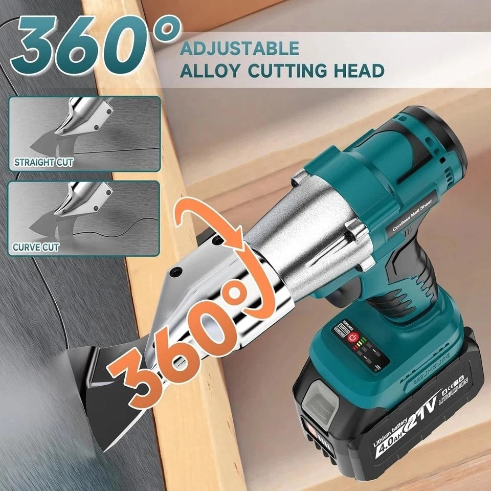 Cordless Sheet Metal Cutter, Brushless Metal Shear with 1×4.0Ah Battery, 360° Ro