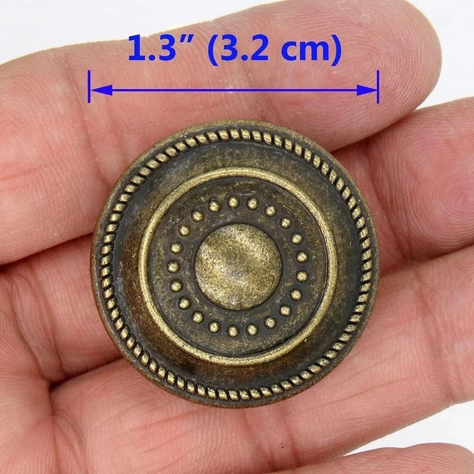 8 Vintage Antique Brass Drawer Knobs – 1.3" Diameter, 0.8" Height, Set of 8