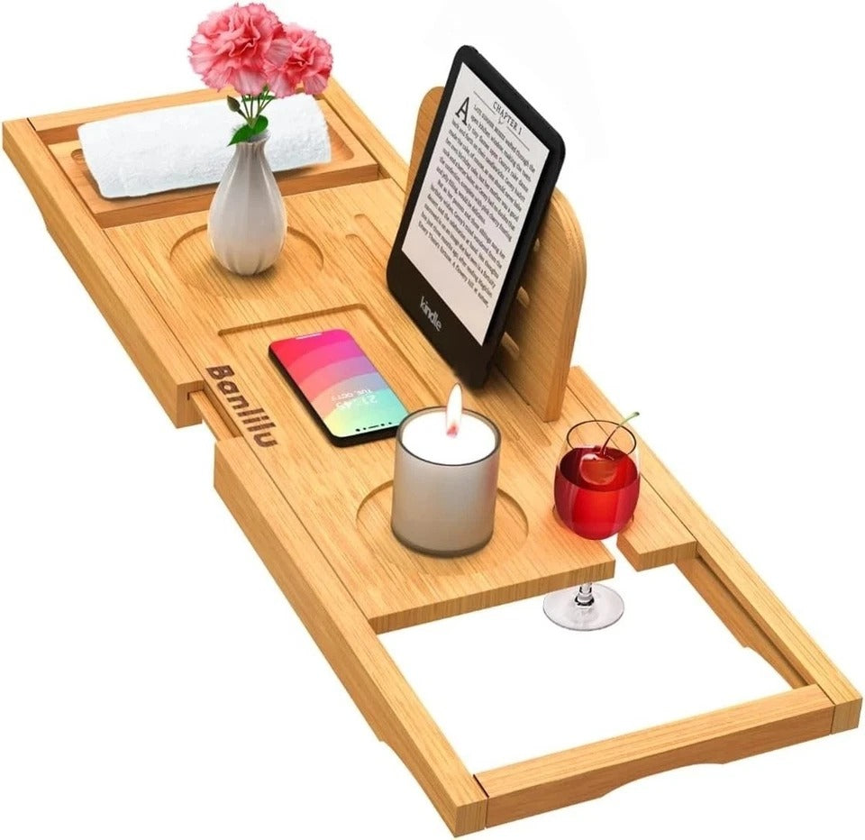 Premium Bamboo Bathtub Tray Caddy - Bath Tub Tray Table for Bathtub - Bath Caddy