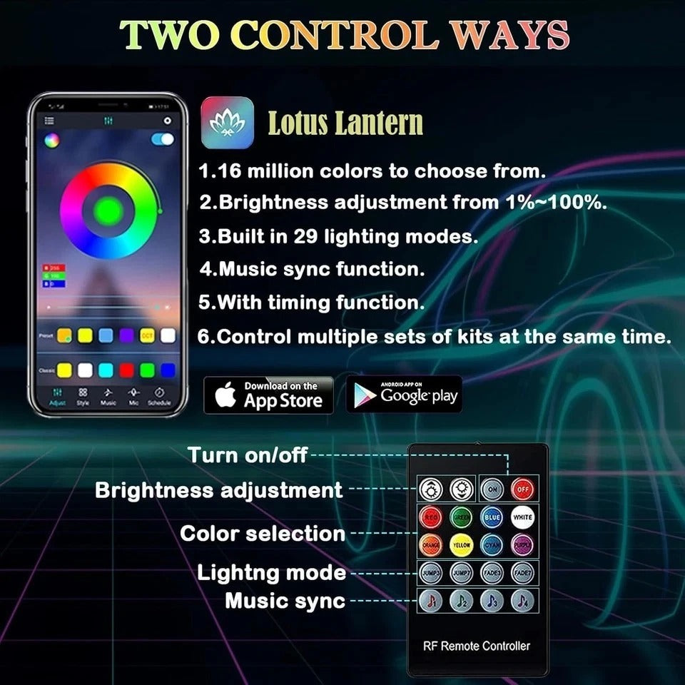 RGB Interior Ambient Light Kit 6-in-1 Fiber Optic APP & Remote Control