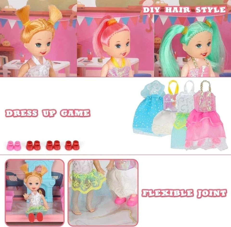 Barbie Dreamhouse Playhouse 4-Story 11 Rooms Doll House with 4 Dolls Toy Figures