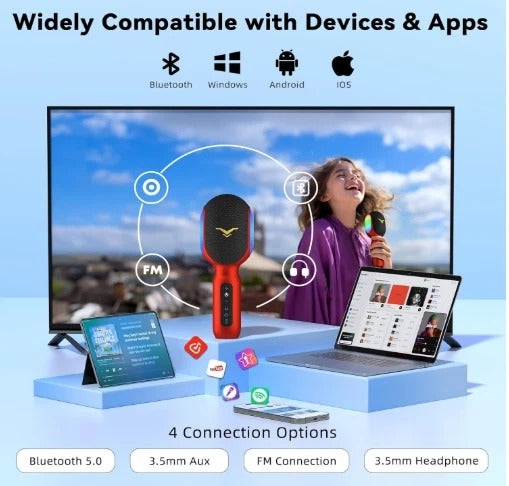 Micrófono inalámbrico Bluetooth para karaoke, altavoz portátil 5 en 1, luces RGB