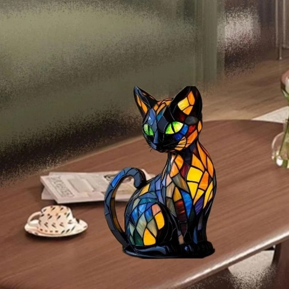 Cat Lamp,Retro Cats Stained Resin Cat Tabletop Night Light,Stained Animal Lam...