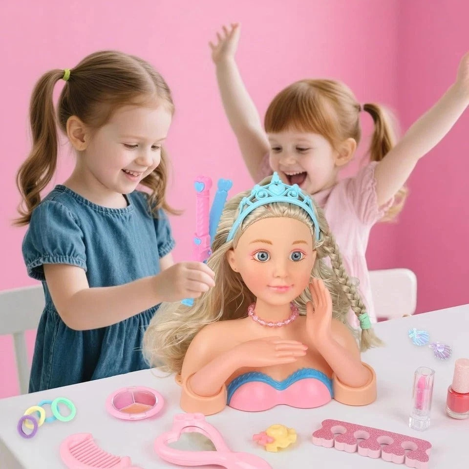 Hair Styling Doll Head Makeup Kit Girls Toys,Pretend Play Hair Salon Toy with Re