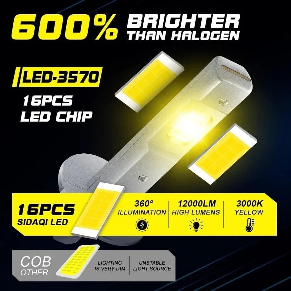 LED Fog Light Bulbs 3000K Yellow 12V 12000LM Super Bright 16-SMD H1 3000K