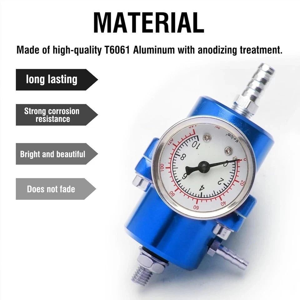 Adjustable Fuel Pressure Regulator With Gauge Hose 0-140 PSI Universal 6AN blue