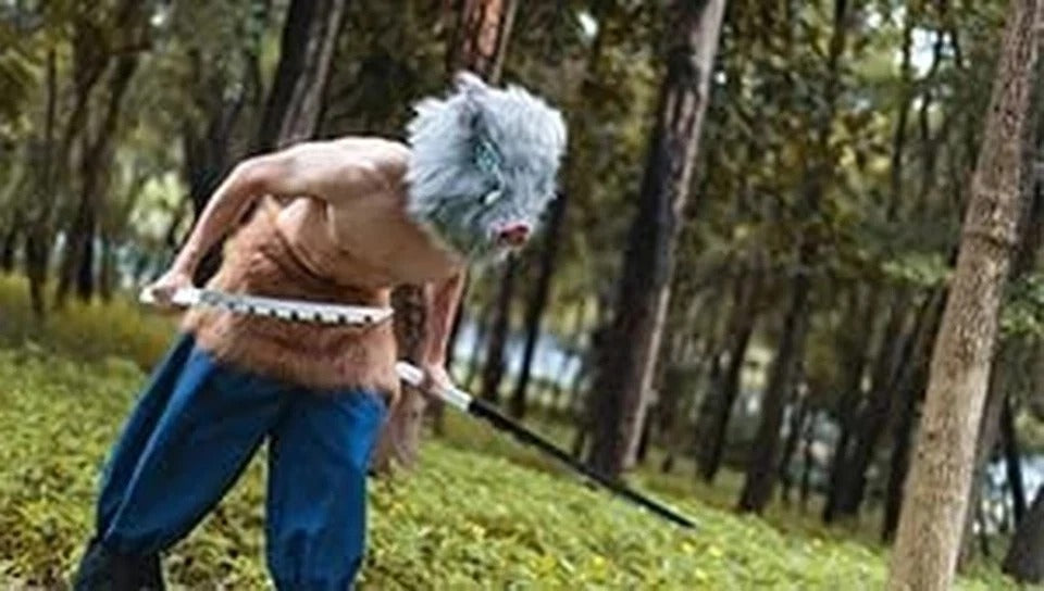 Inosuke Mask, Demon Boar Mask Full Head, Grey