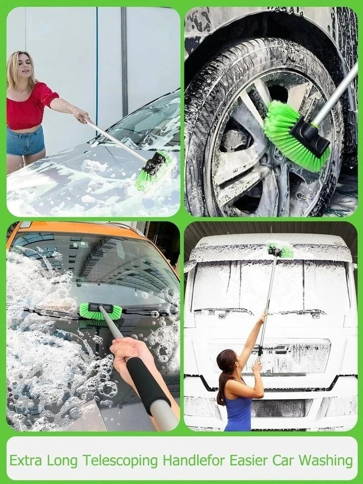 Five-Sided Car Wash Brush with Long Handle，Soft Bristle Scrub Cleaning Mop with