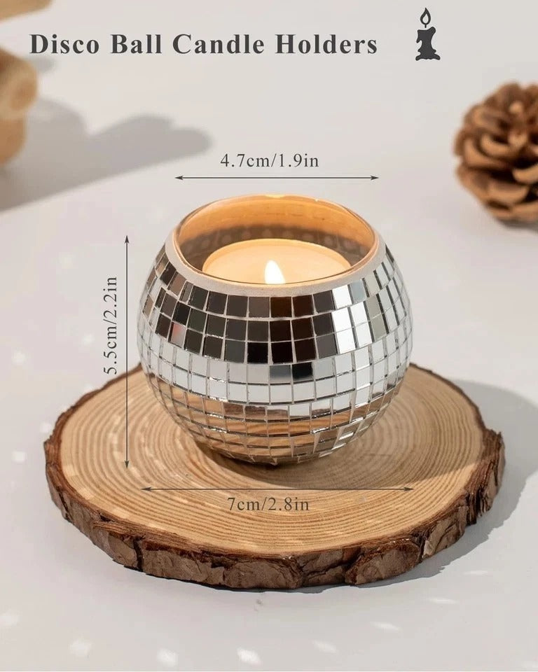12 Pcs Disco Ball Candle Holder Glass Mirror Candle Holder Disco Ball Decor for
