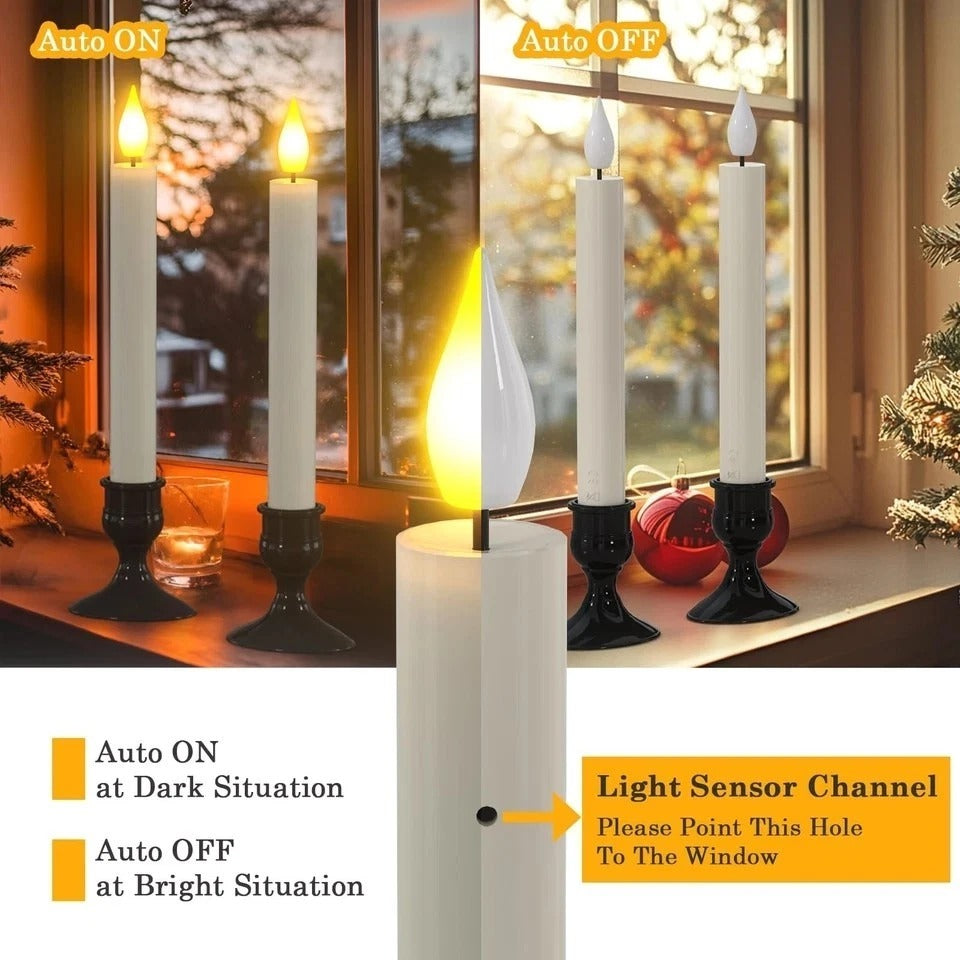 10 PCS Window Candles with Dusk to Dawn Sensor, 7.2" Flameless Taper Candles ...