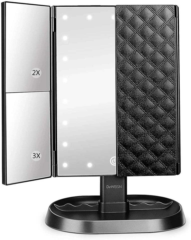 Trifold Lighted Vanity Makeup Mirror with 21 Leds Lights,1X/2X/3X Magnification