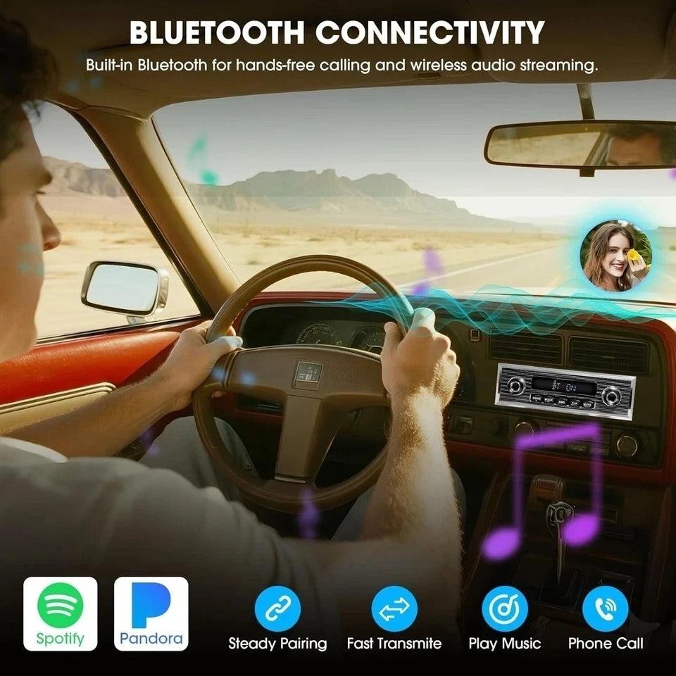 Bluetooth Retro Radio for Classic Vehicles: Single Din Vintage Stereo for Car -