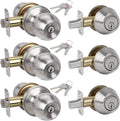 3 Pack Entry Door Knob and Single Cylinder Deadbolt Lock Set, Exterior Door Lock