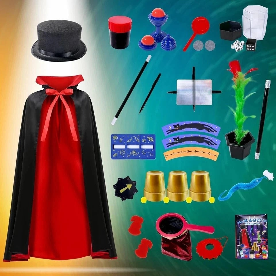 Kids Magic Kit, Magician Costume for Pretend Play, Magic Set with Instructions f