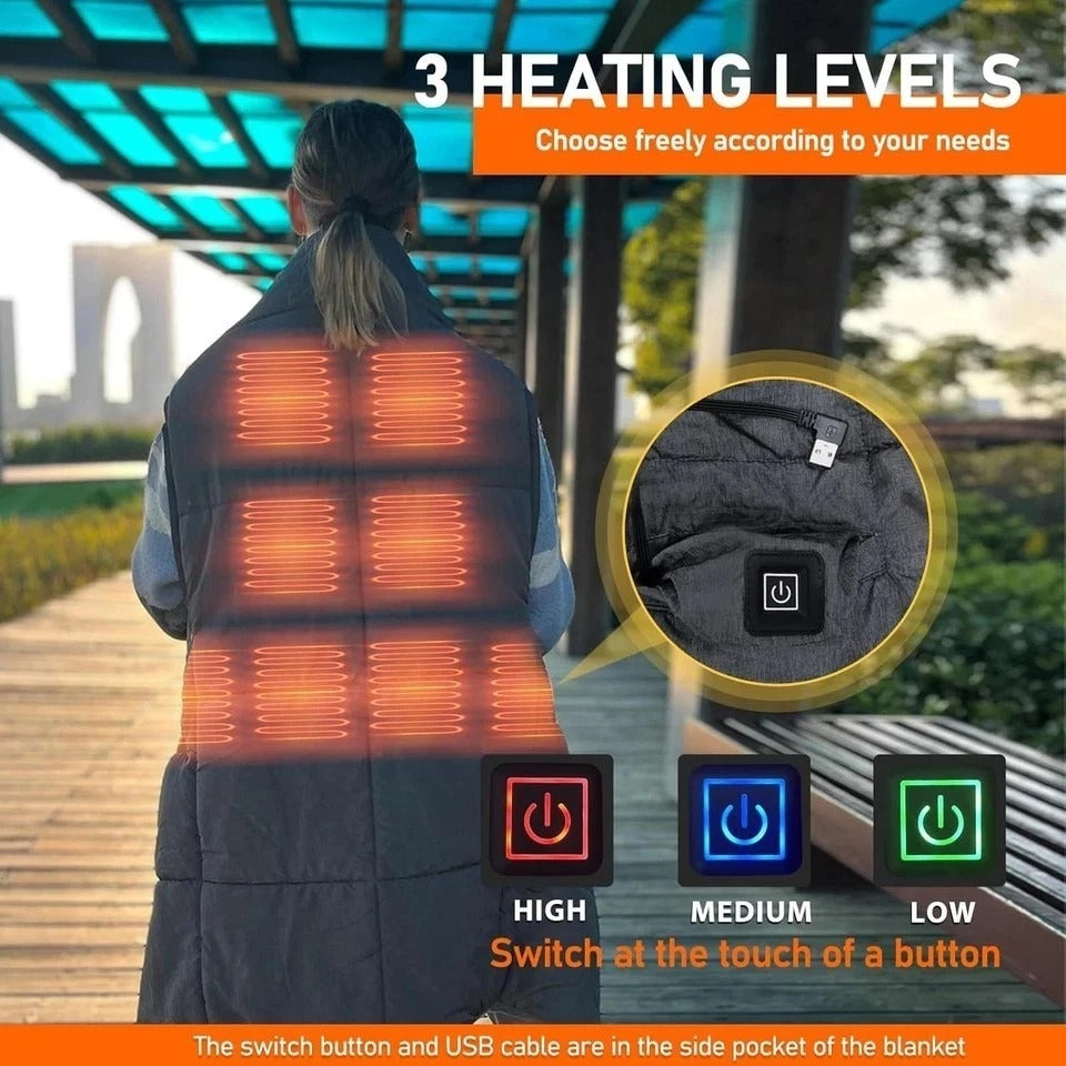 Portable USB Heated Blanket, 3 Heat Settings Wearable Heated Blanket Throw 3 ...