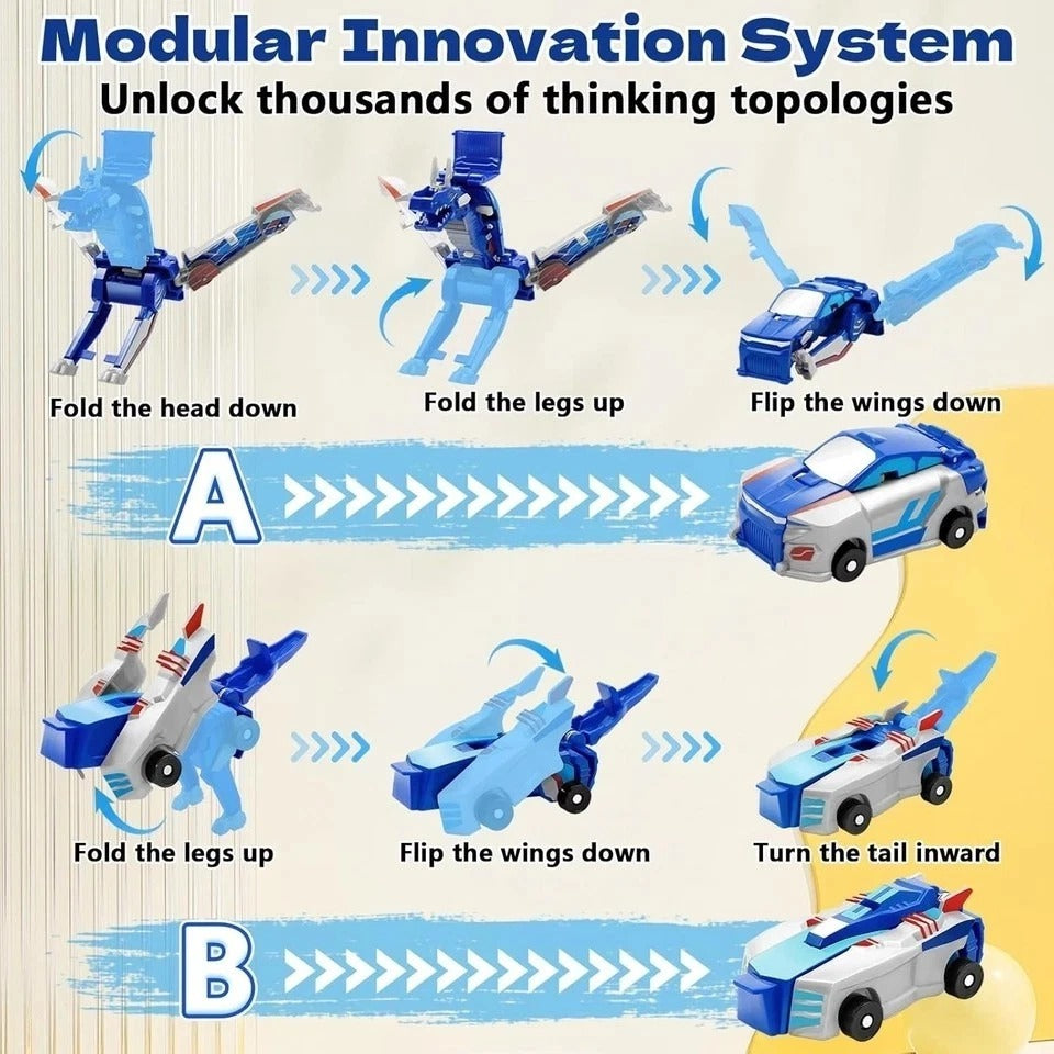 Collision Transforming Dinosaur Car Toy, 2 Magnetic Cars Transform into Dinosaur