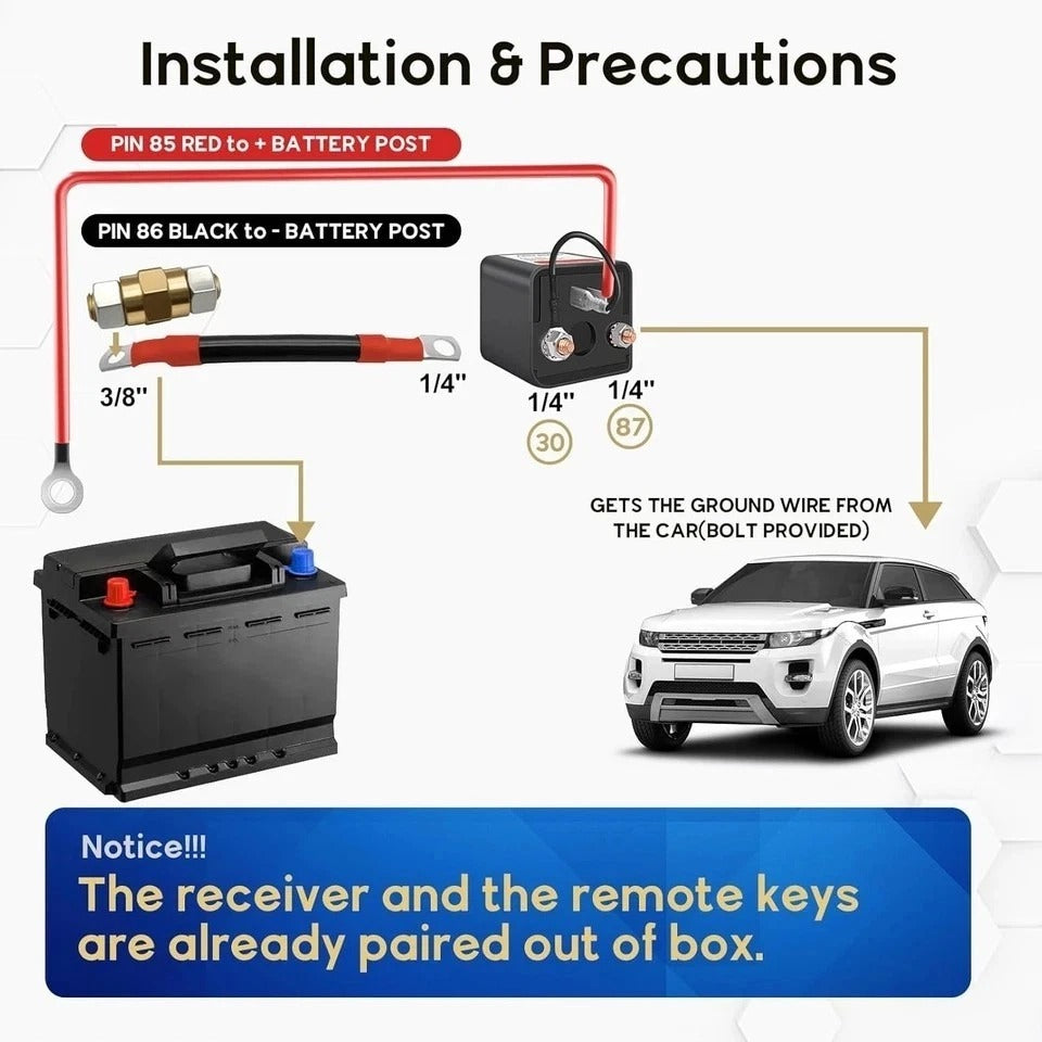 3/8" Side Post Remote Battery Disconnect Switch 12V Battery Kill Switch for Car