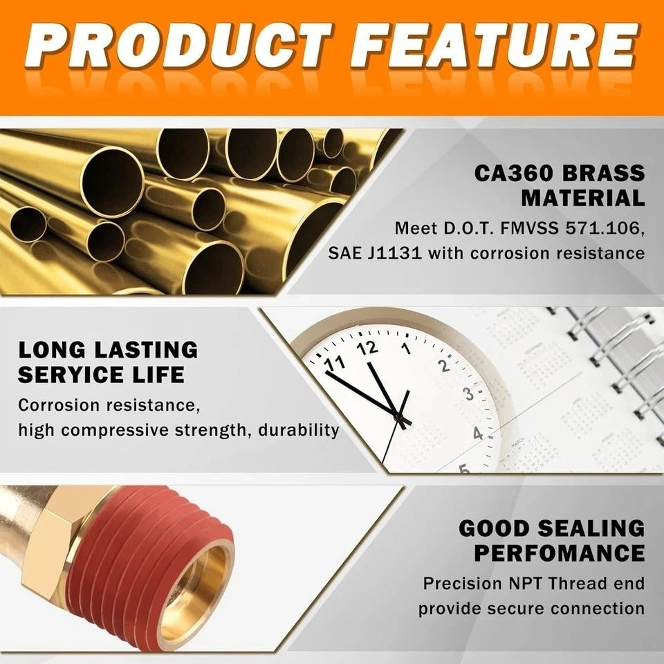 3/8" DOT Quick Push to Connect Fittings Brass Straight and 90 Degree Elbows, 3/8
