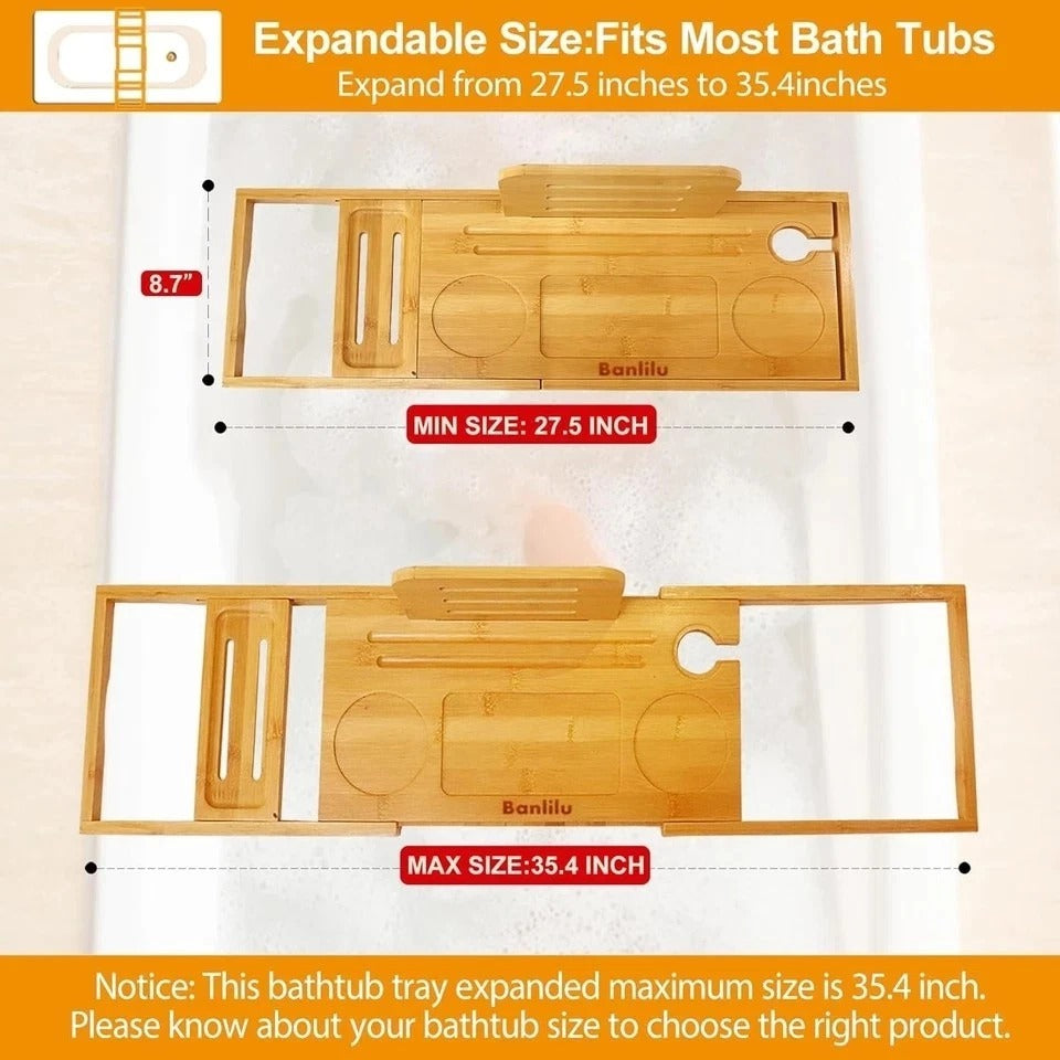 Premium Bamboo Bathtub Tray Caddy - Bath Tub Tray Table for Bathtub - Bath Caddy