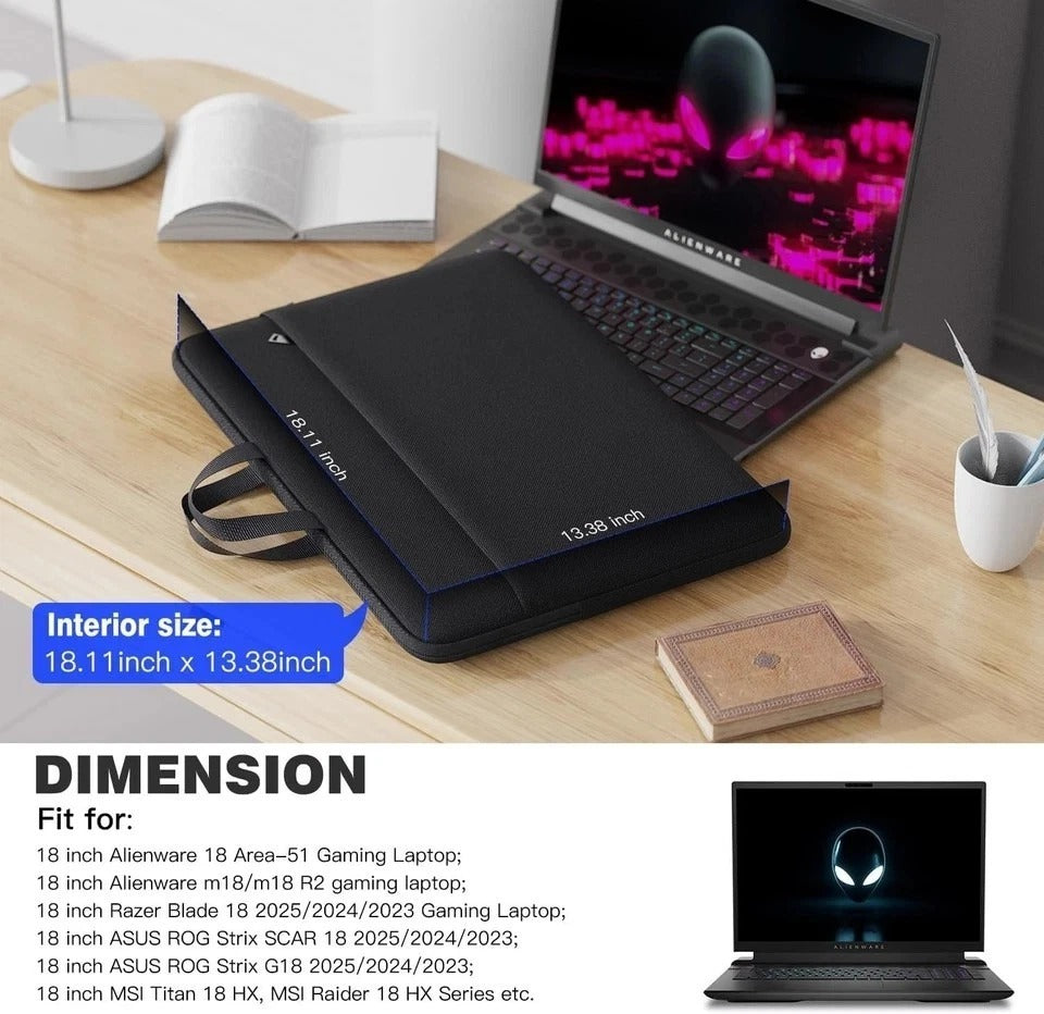 18-19 Inch Gaming Laptop Sleeve Carrying Case for 18 in Alienware 18 Area-51/M18