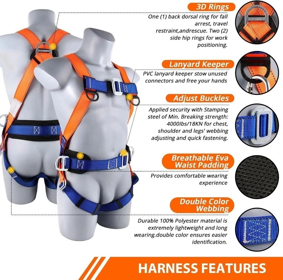 Safety Harness Fall Protection Kit: Full Body Roofing Harnesses with Shock Absor