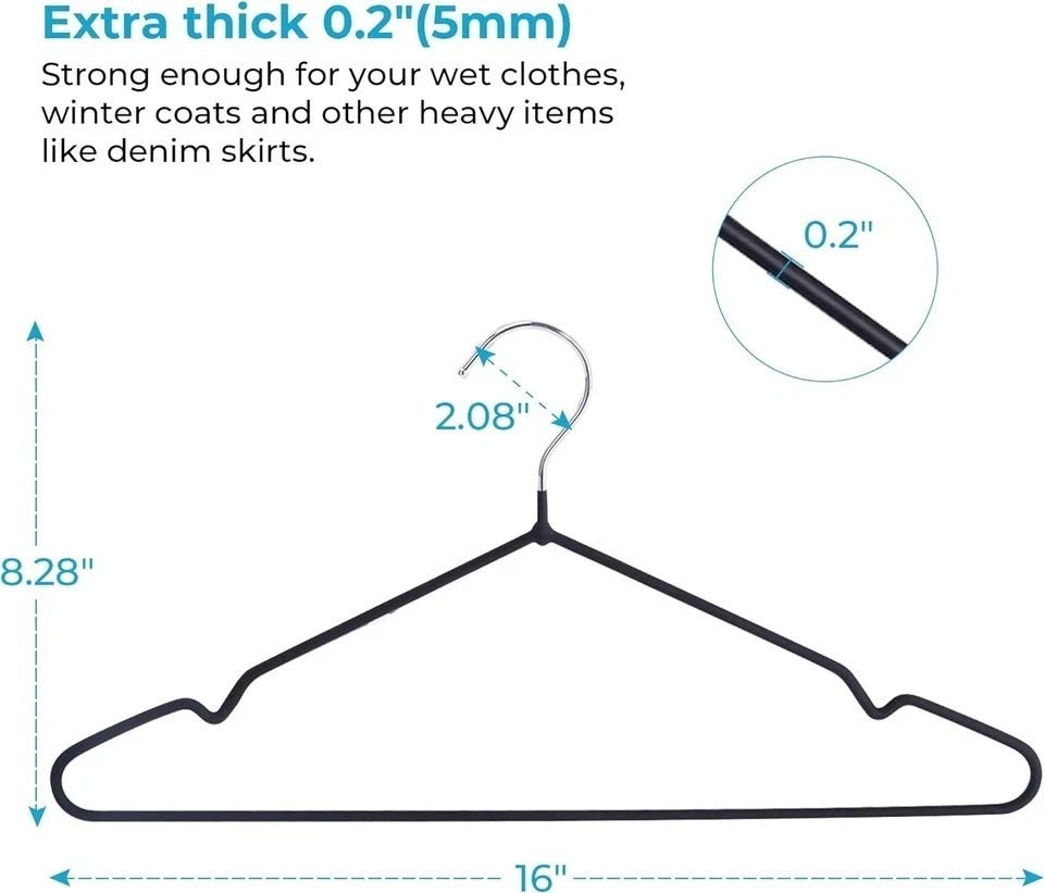 Metal Hangers 16.5" Coat Hangers - Extra Thick Wire Hangers with Non Slip Matt B
