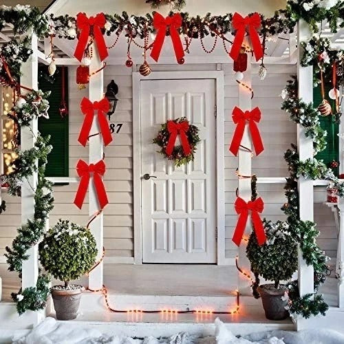 12 Packs Red Velvet Bows Christmas Wreath Bows Holiday Christmas Bows 9 x 16