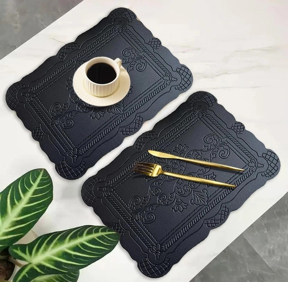 Faux Leather Placemats Set of 6, Rectangle Heat Resistant Table Mats, Non-Sli...