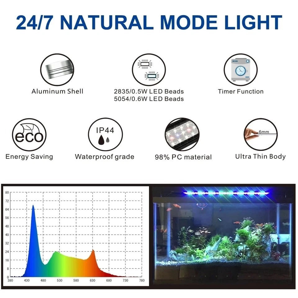 20"-28" Aquarium LED Light with Timer, 24/7 Cycle, 5 Dimmable Brightness, Sun...