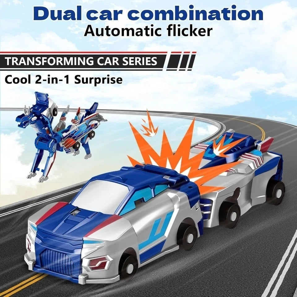 Collision Transforming Dinosaur Car Toy, 2 Magnetic Cars Transform into Dinosaur