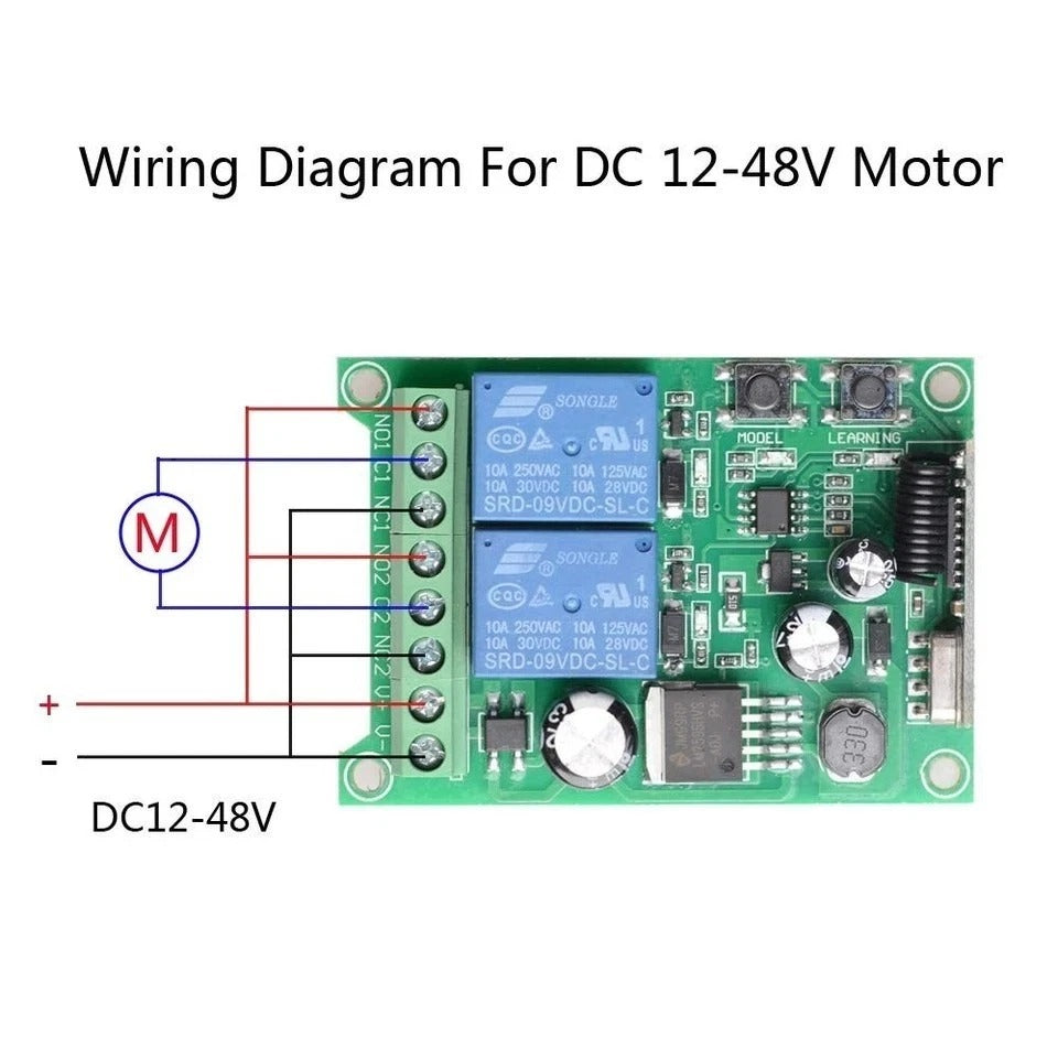 Universal Wireless Remote Control Switch DC 12V 24V 36V 48V 2CH 10A Relay Receiv
