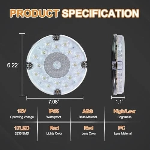 2Pcs 7" Round White LED Backup Lights 17 LED Marker Clearance 17 LED White