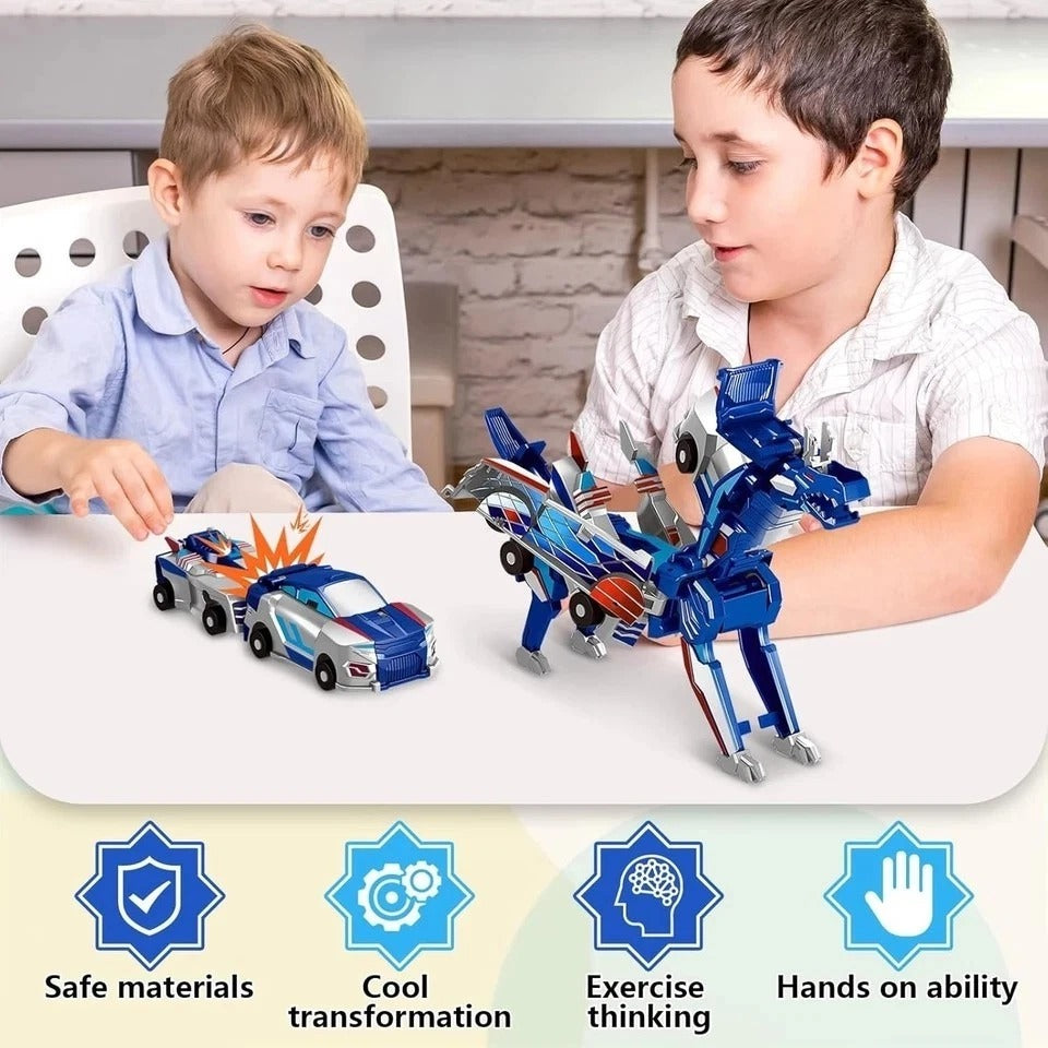 Collision Transforming Dinosaur Car Toy, 2 Magnetic Cars Transform into Dinosaur