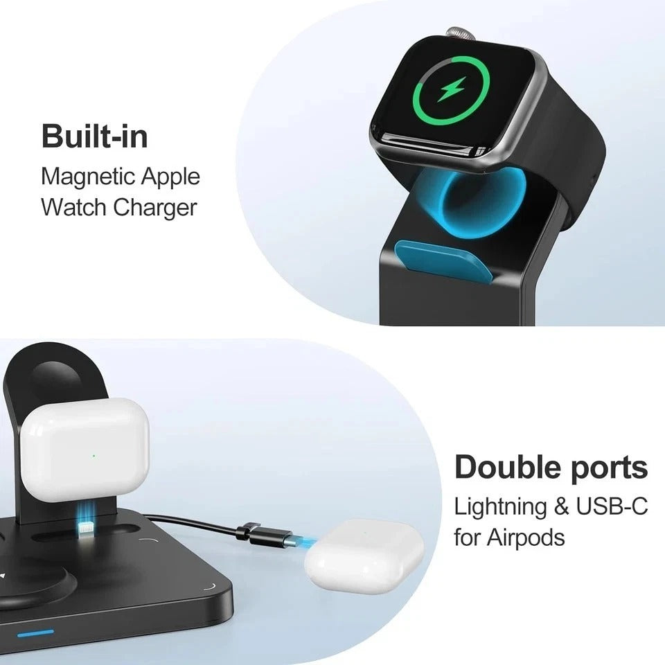 Wireless Charging Station,5 in 1 Multiple Charger Stand with Alarm Clock,7 Night