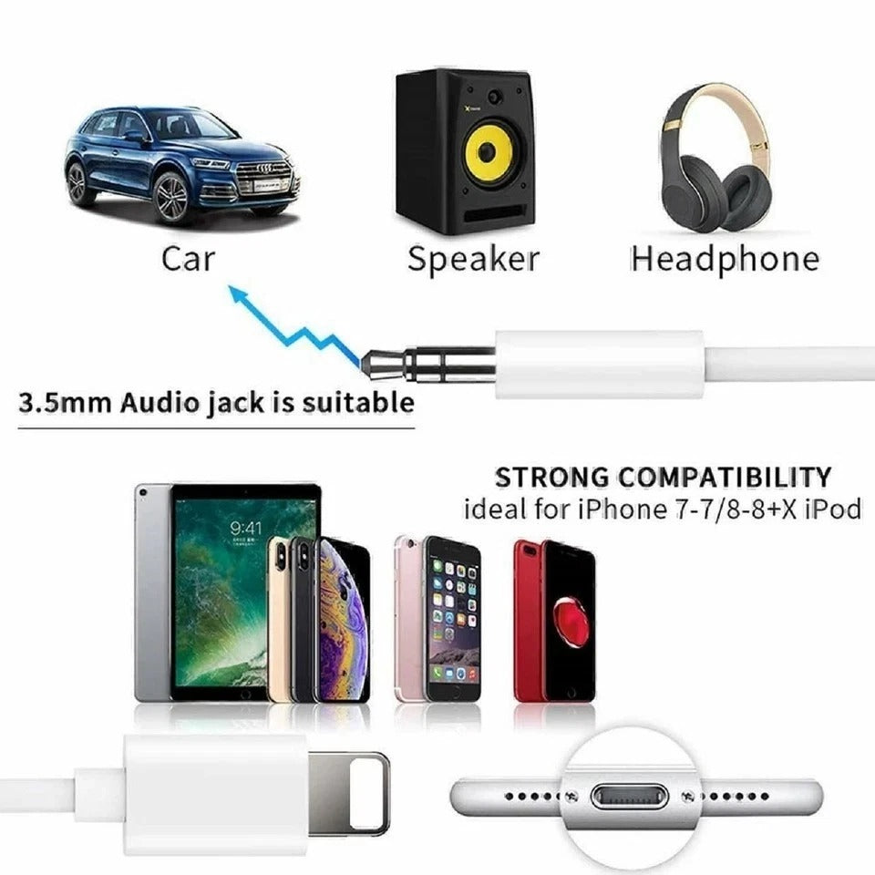 For iPhone 7 8 X XR 1112 Pro Max iPad Plus to 3.5mm AUX Audio Car Adapter Cord