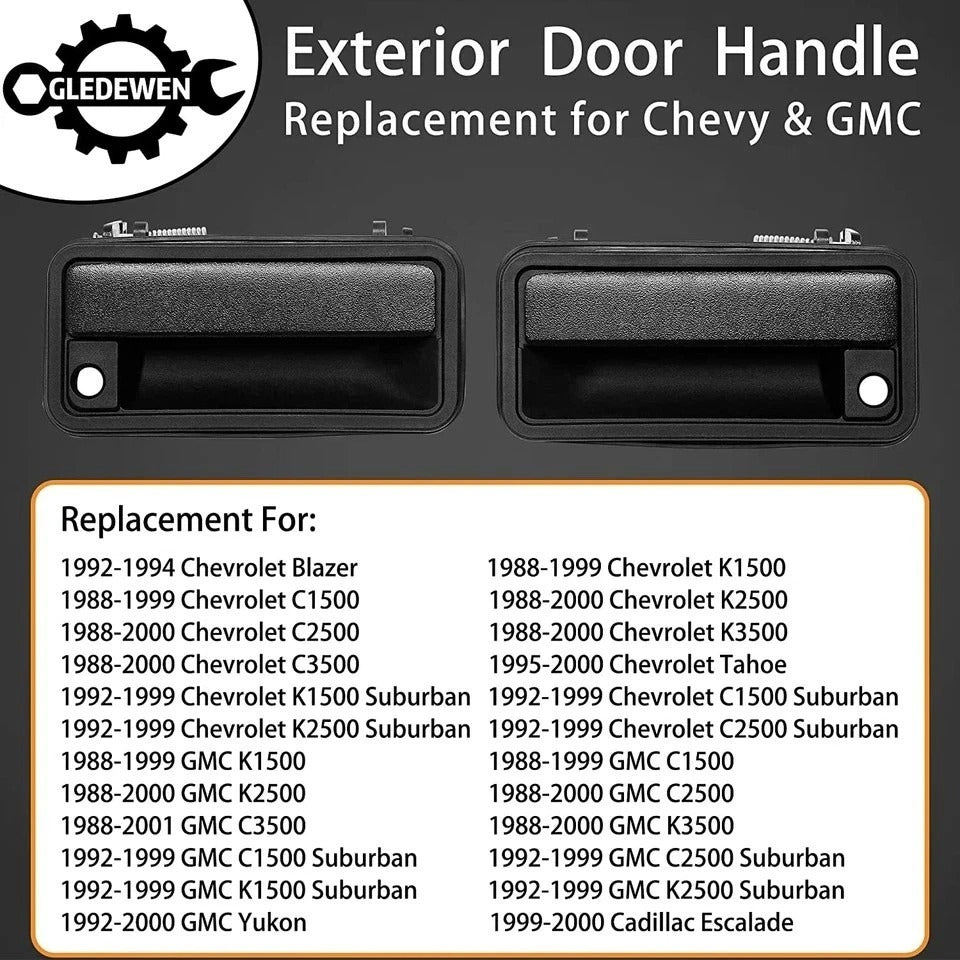 Metal Exterior Door Handle, Compatible with 1988-2001 Chevy K1500 K2500 K3500 C1