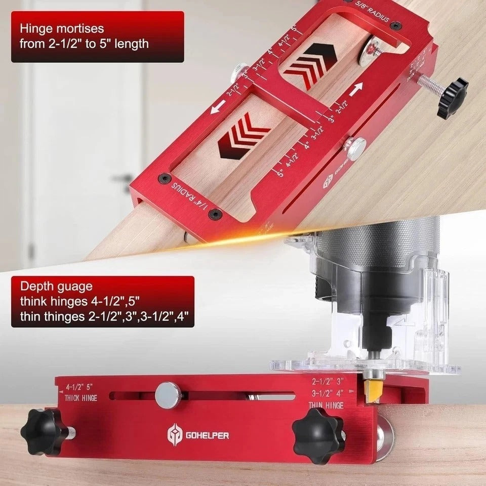 Door Hinge Jig, Aluminum Alloy Door Hinge Template Kit for Router, Adjustable Mo