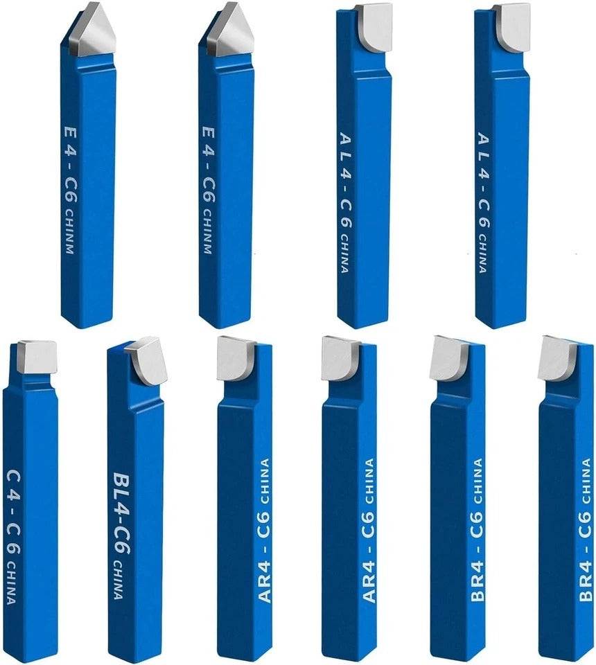10PCS 1/4" Metal Lathe Carbide Tip Cutter Tool Set for Turning and Boring