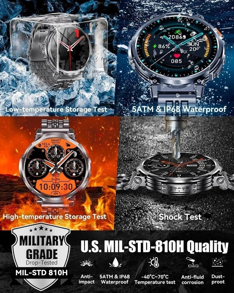 Big Screen Military Smart Watch for Men, Bluetooth Call, 114 Sports, IP68, 73...
