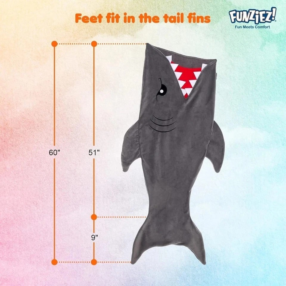 Animal Tail Blanket - Plush Animal Sleeping Bag Blanket for Kids (Gray Shark)