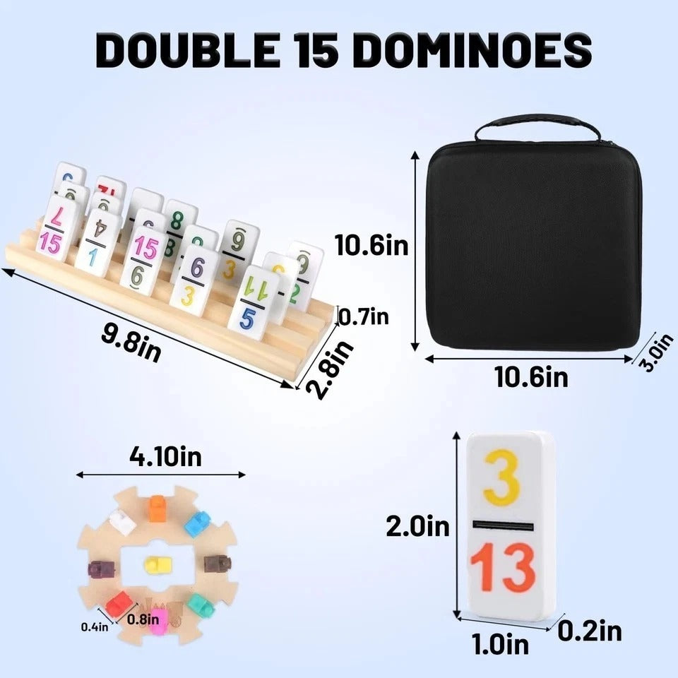 Mexican Train Dominoes Double 15 with 8 Wooden Holders | 136 Colorful Number ...
