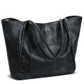 Large Leather Tote Bag for Women - Zipper Travel Purse - Black