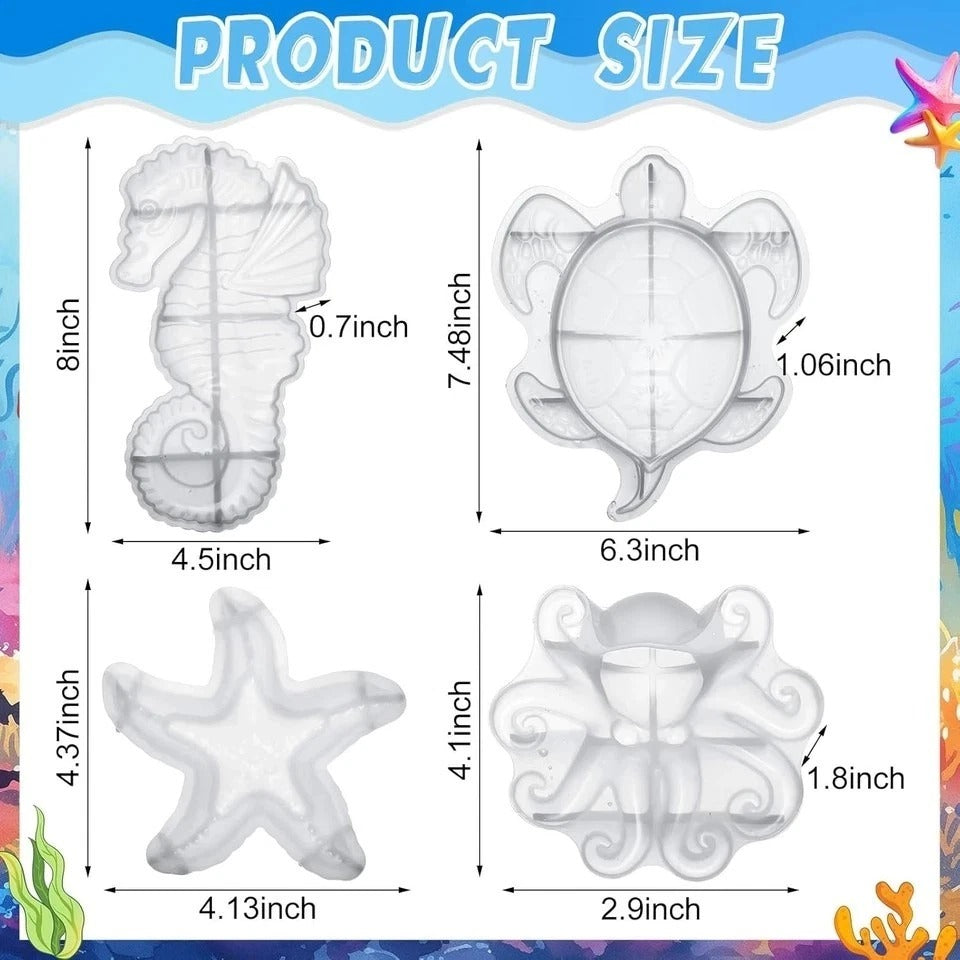 4 Pcs Ocean Theme Resin Molds 3D Large Silicone Epoxy Resin Seahorse Shells Star